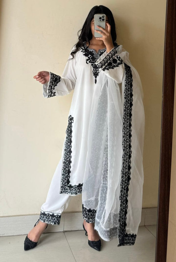 *New white kurta Black embroidery*