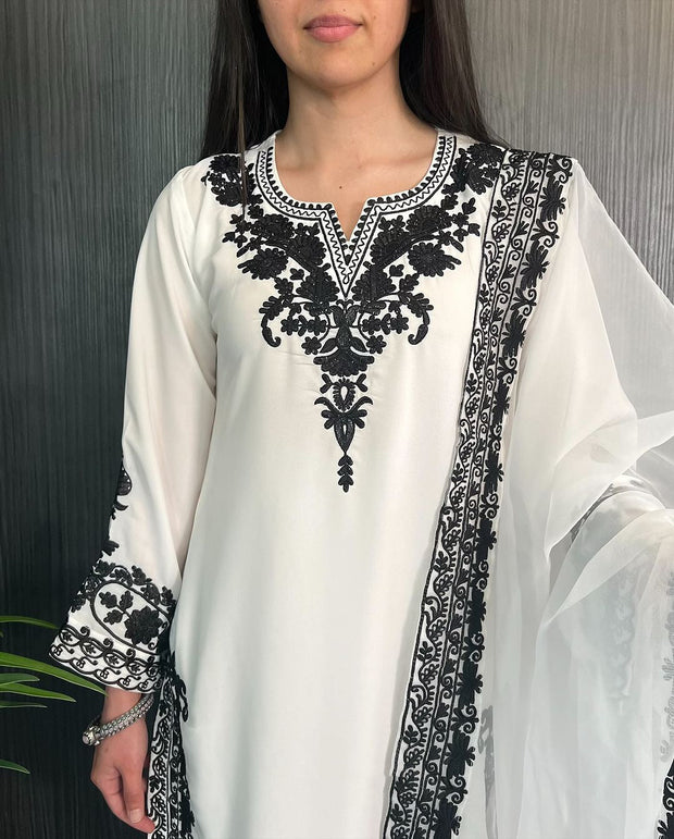 *New white kurta Black embroidery*