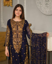 Full Hand Embroidery Stitched Dress For Winter